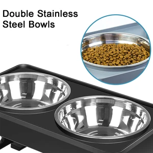 Besleyici köpek yükseltilmiş kaseler köpek desteği, yüksek ayarlanabilir, bir kase su ile, gıda, paslanmaz çelik, köpekler için çift, küçük, orta ve büyük Besleyicinin en iyi 10 satışı, ağır hizmet - no. 7