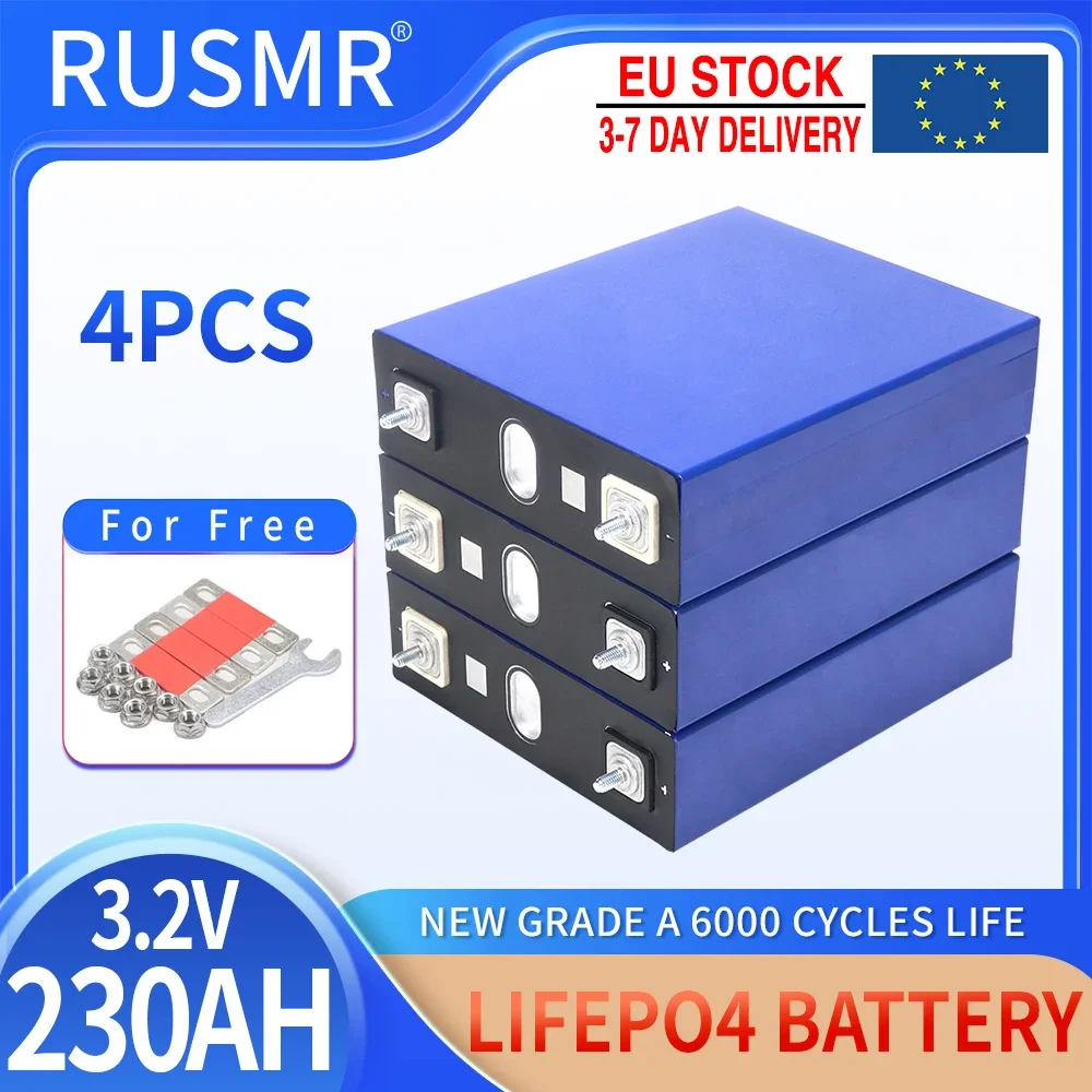 4PCS 3.2V 230AH Lifepo4 Battery Grade A DIY 12V 24V 48V Rechargeable Lithium Iron Phosphate Cells For Golf Cart Boat Duty Free