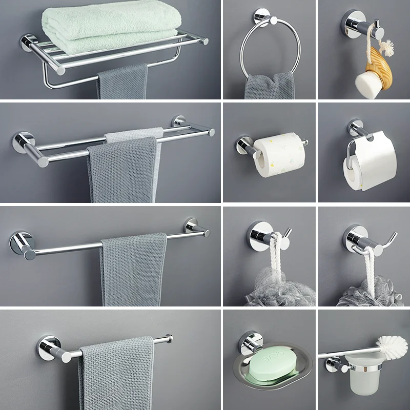 Chrome Stainless Steel Towel Holder Soap Tray Robe Hook Wall Roll Paper Holder Toilet Brush Towel Ring Home Bathroom Accessories