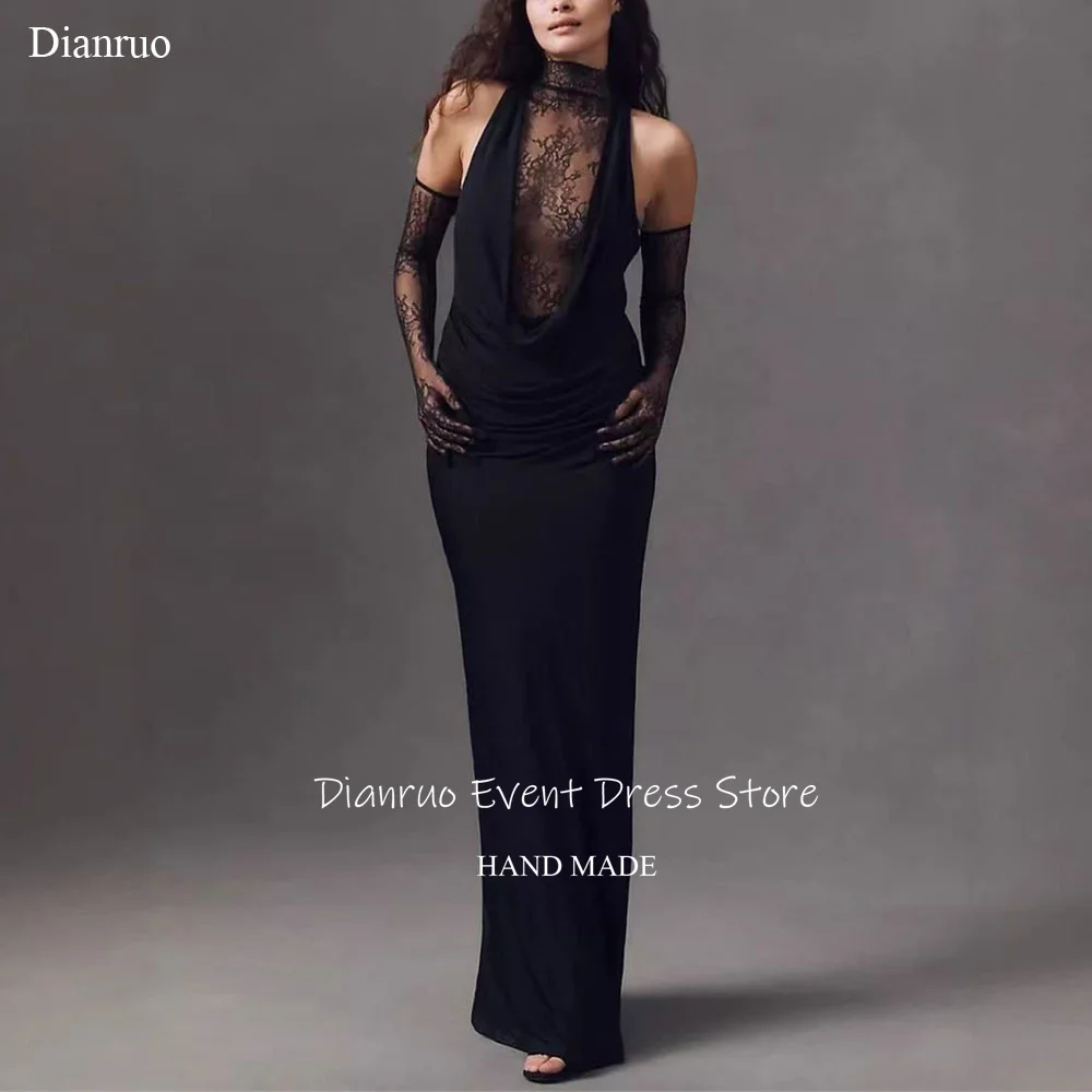 

Dianruo Alluring Black Lace Evening Dress See Through Appliques Robe De Soirée Femme Sexy Mermaid Maxi Prom Gowns Customized