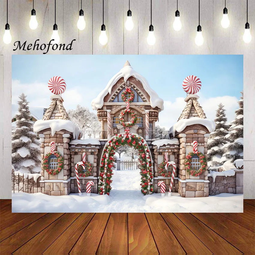 mehofond-クリスマスキャンディ雪の森の写真の背景、冬、クリスマス、子供、家族のパーティー、ポートレートの装飾、背景、写真スタジオ