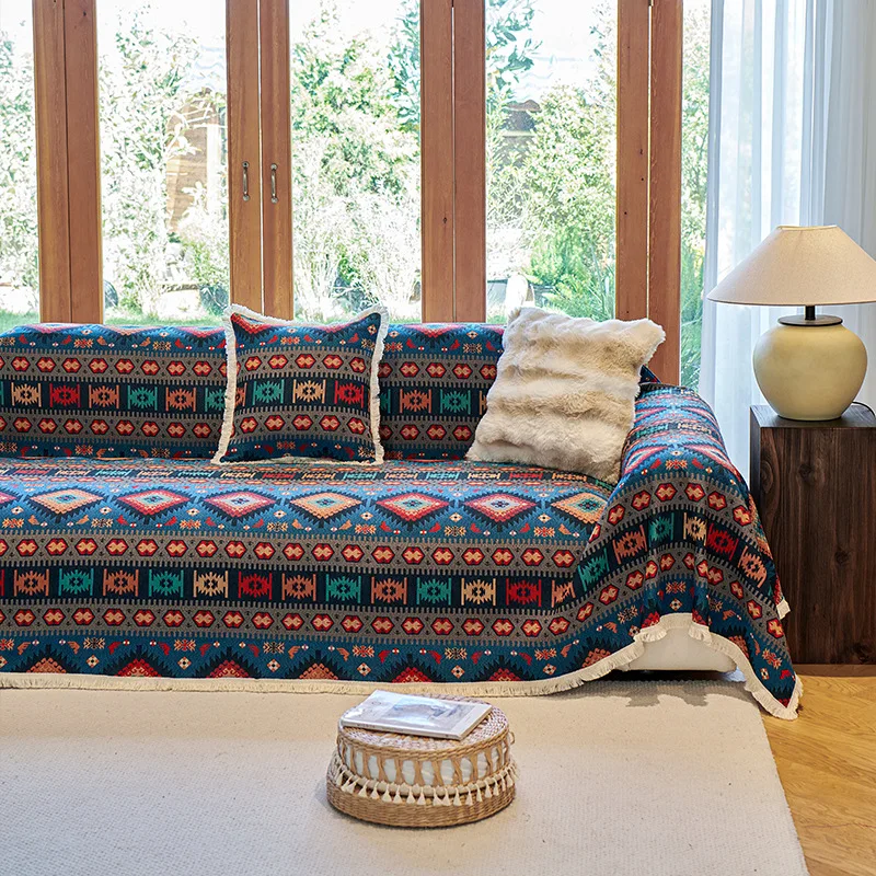 1pc Ethnic Sofa Cover Dustproof Sofa Blanket Four Seasons Universal Anti Cat Scratch Living Room Home Decor