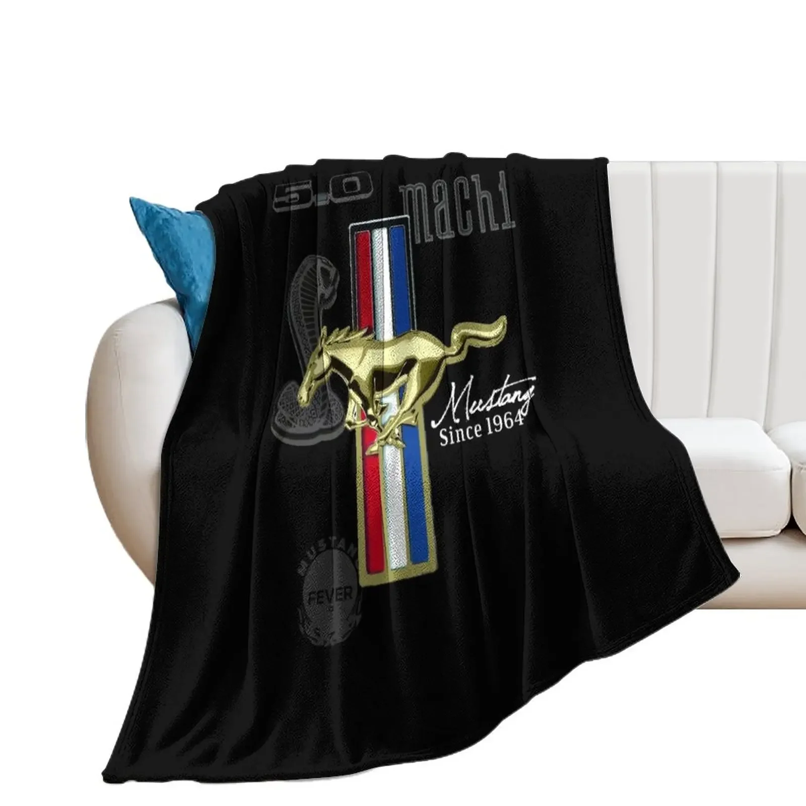 

Mustang Gold | Classic Vintage Mustang Emblem Throw Blanket halloween Heavy christmas gifts Blankets