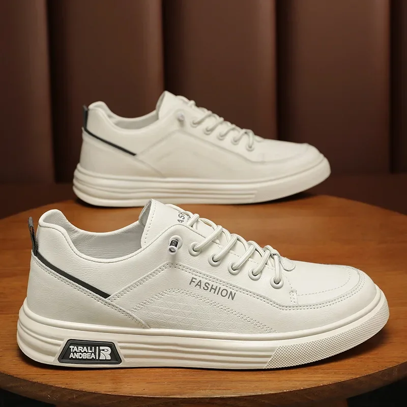 

Men's Low-top Leather Shoes 2024 Fashion White Sneakers Men's New Casual Breathable Sneakers Summer Soft-soled Vulcanized Shoes