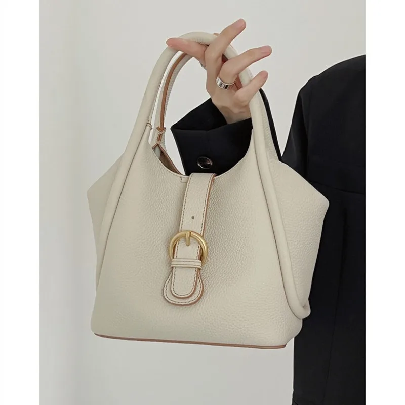 

Real Leather Vegetable Basket Bucket Bag Women's Luxury Single Shoulder Crossbody Bag Women Commuting Tote High-end Women's Bag