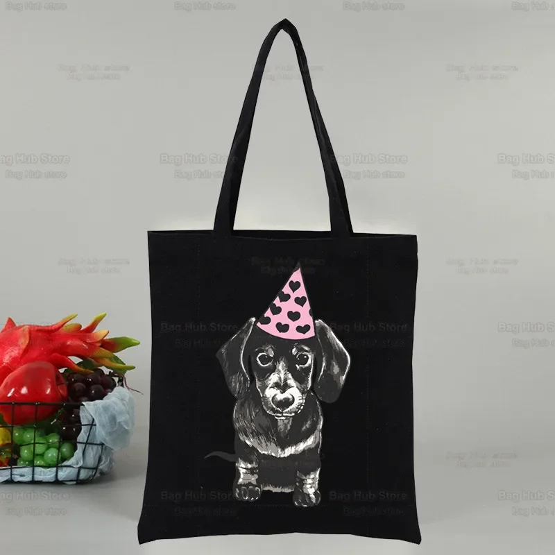 Anatomy Dachshund Dog I Do What I Want Canvas Black Shopping Tote Bag Reusable Shoulder Cloth Book Bag Gift Handbag