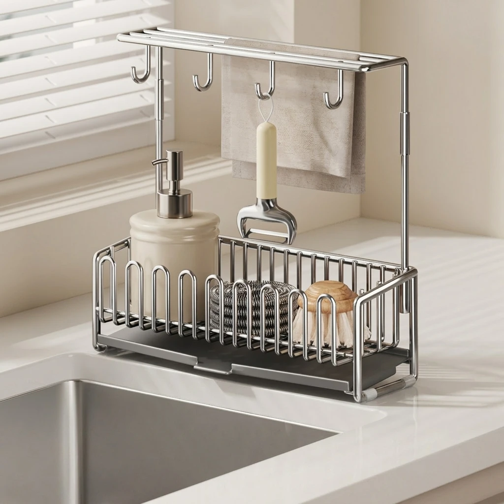 Homeowners Sink Drainer Rack Hanging Kitchen Organizer Rustproof for Countertop Sponge Holder 304 Stainless Steel Durable