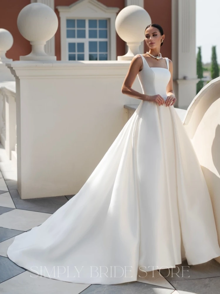 

Trouwjurk Square Neck Simple Wedding Dresses Off the Shoulder Luxury Vestidos De Novia Backless Vintage Robe Mariage Bridal Gown