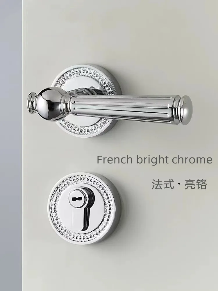 American bright chrome bright silver split door lock indoor bedroom door handle mute magnetic lock folio wooden door lock