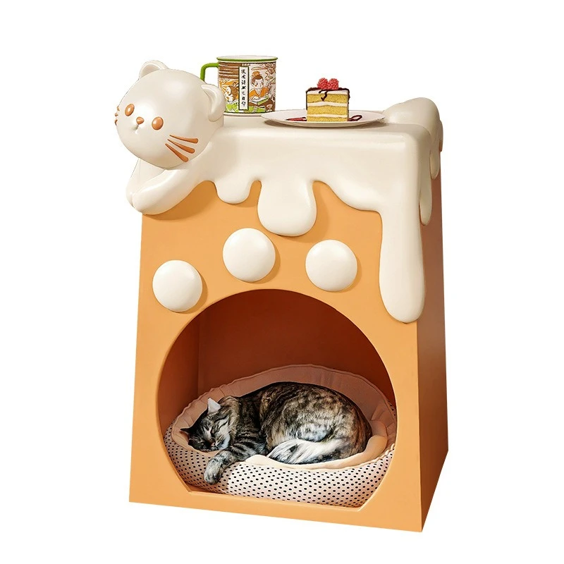 طاولة بجانب السرير على شكل قطة لطيفة، خزانة جانبية لغرفة النوم المنزلية، رف بجانب السرير لغرفة الأطفال برسوم كرتونية إبداعية