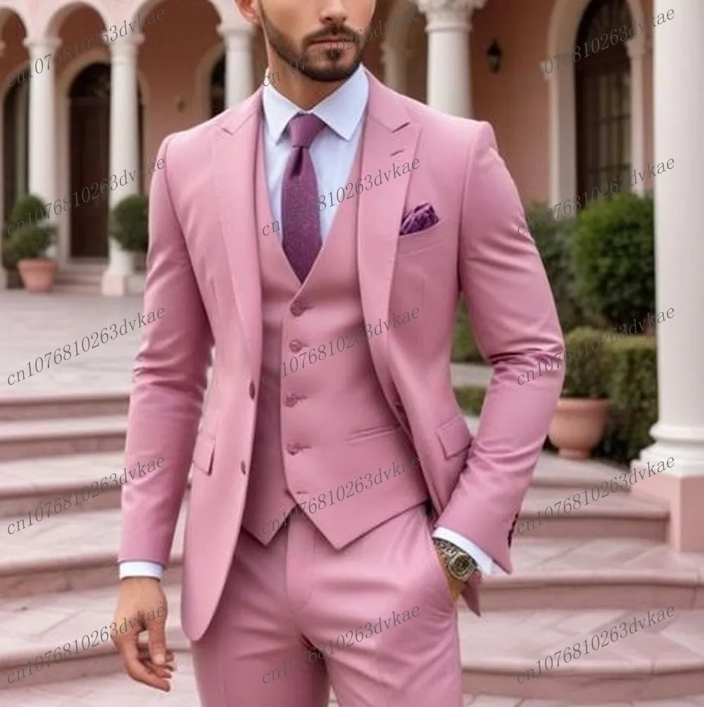 Male Orange Business Suit Groom Groomsman Wedding Party Prom Formal Occasion Men Tuxedos 3 Piece Set Blazer Vest Pants