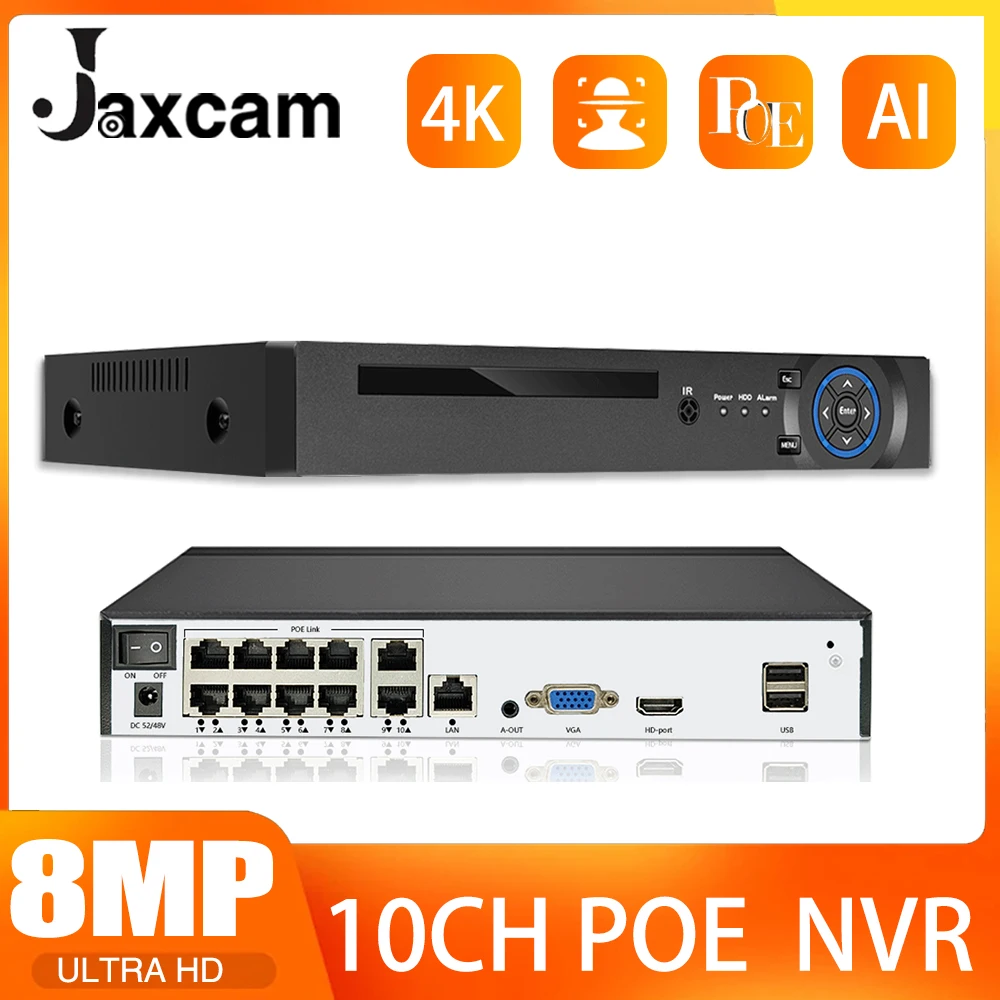

H.265 10CH POE NVR 8MP 4K IP-камера безопасности Видеонаблюдение Система видеонаблюдения P2P Сетевой рекордер Обнаружение лиц