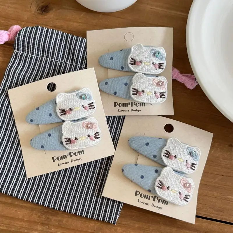 

Кавайная заколка для волос с рисунком «Hello Kitty» в горошек, креативная периферия, милая милая челка, украшение с боковым зажимом для девочек, подарок на день рождения