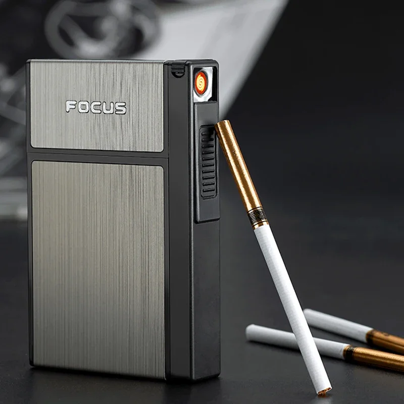 Removable Cigarette Case Box With USB Electronic Lighter for Slim 20pcs Holder Tobacco Windproof Tungsten Plasma Arc Lighter