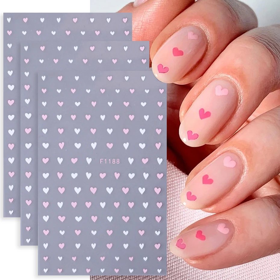 3 stücke Valentinstag Liebe Herz Nagel Aufkleber Rosa Weiß Pfirsich Herz Selbstklebende Nagel Aufkleber DIY Romantische Maniküre Dekoration Slider