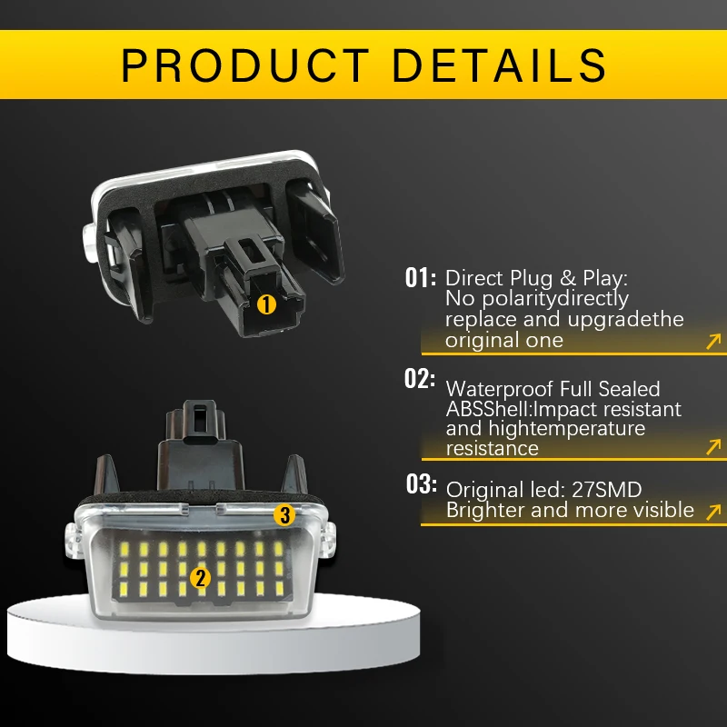 12V LED Number Plate Lamp For Toyota Yaris Camry Corolla Prius C Verso Ractis White License Plate Light Assembly view 5