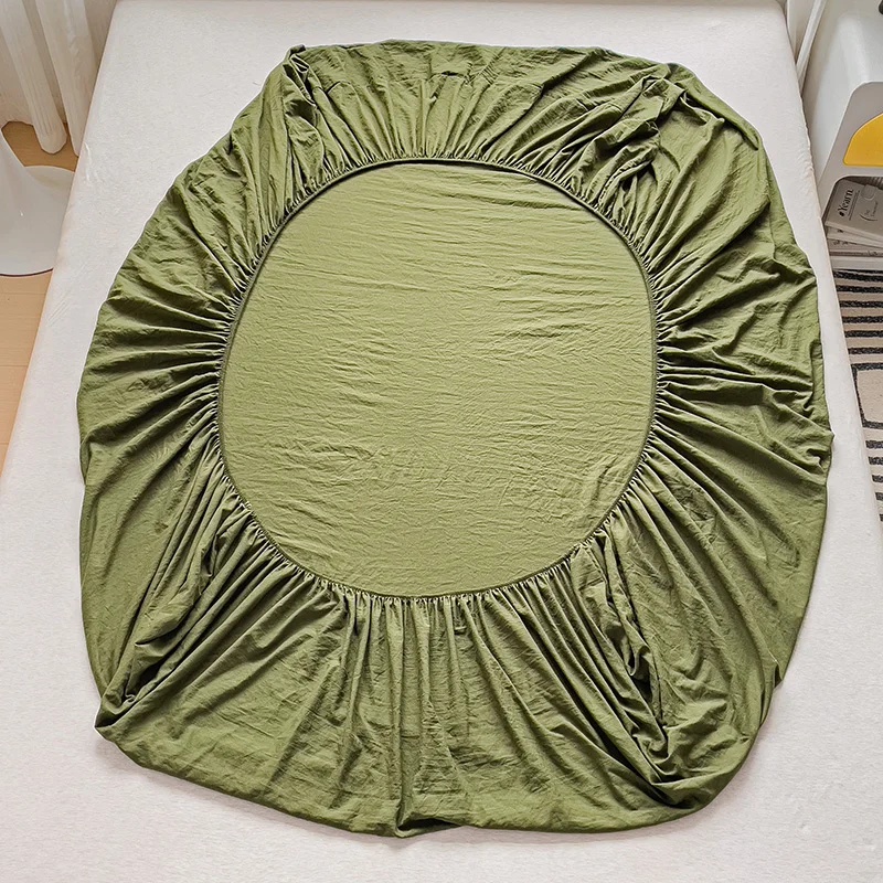 Sábana bajera de algodón lavada con bandas elásticas, Funda de colchón antideslizante ajustable para cama doble King y Queen, 90x200, 150x200, 180