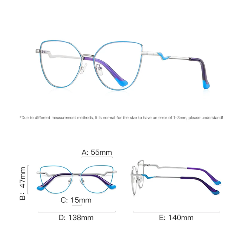 VCKA Fashion Myopia Glasses Frame NEW Metal Anti Blue Light Women Prescription Discoloration Optics Cat Eye Eyewear -0.50 TO -10