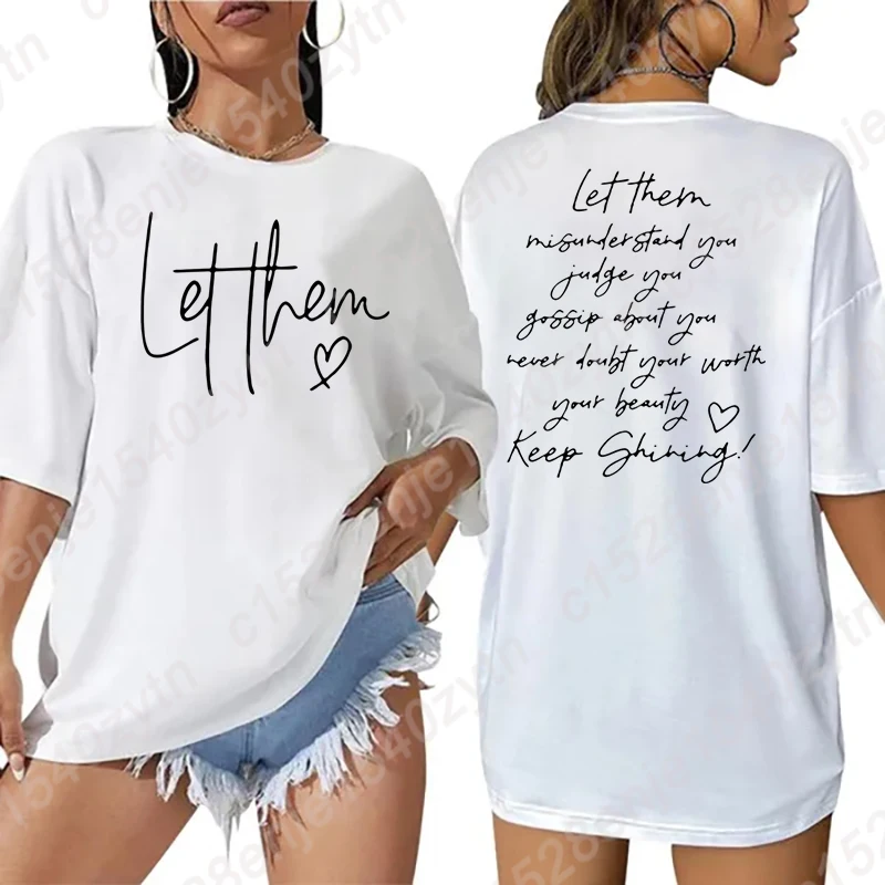 

Women's Oversized T-shirts, Let Them Letter Print T-shirt, Casual Short Sleeve Crew Neck Tops for Summer, Oversized Tops