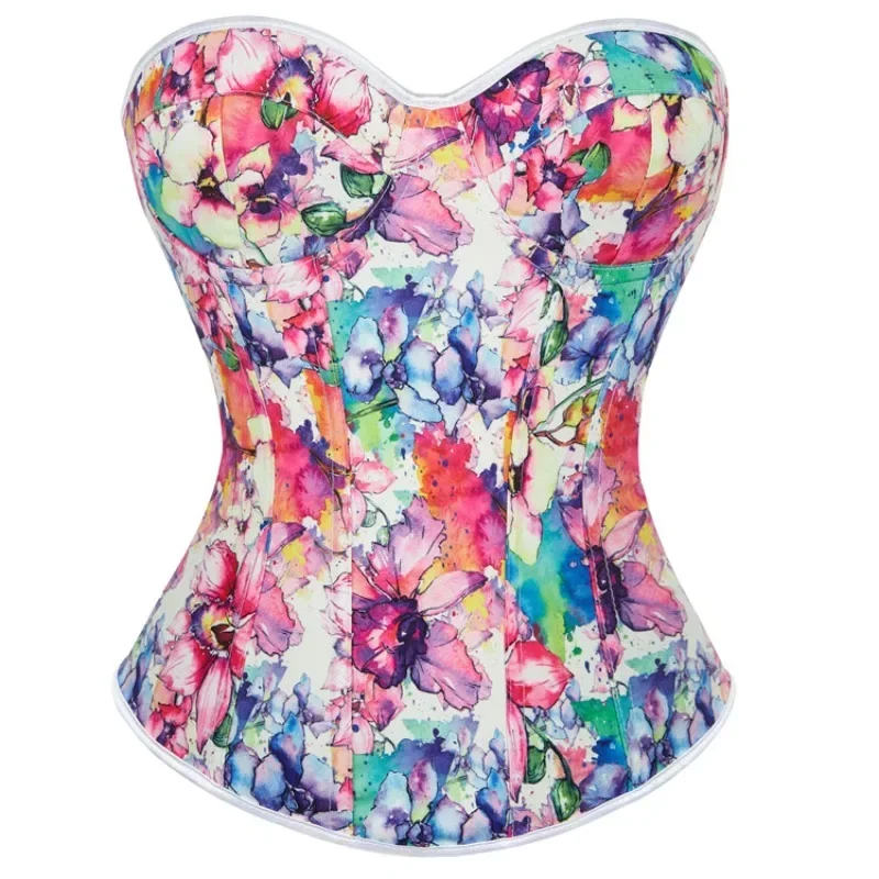 

Модный женский бюстгальтер-бюстье с завышенной талией, корсет с цветочным принтом, корсеты