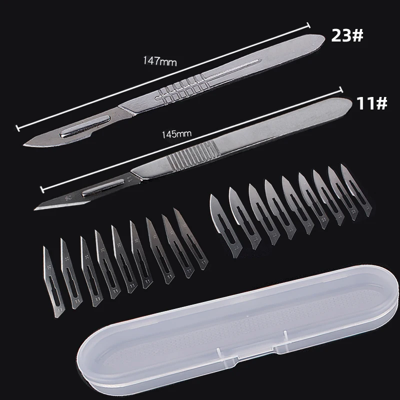 11# 23# Carbon Steel Surgical Scalpel Blades Handle Scalpel DIY Cutting Tool PCB Repair Animal Surgical Knife 10PCS Plastic Box