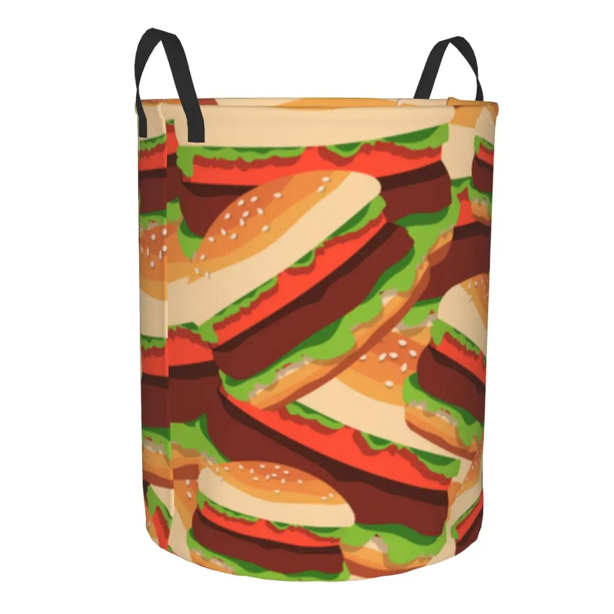 Foldable Laundry Basket for Dirty Clothes Burgers Illustration Storage Hamper Kids and Baby Home Organizer