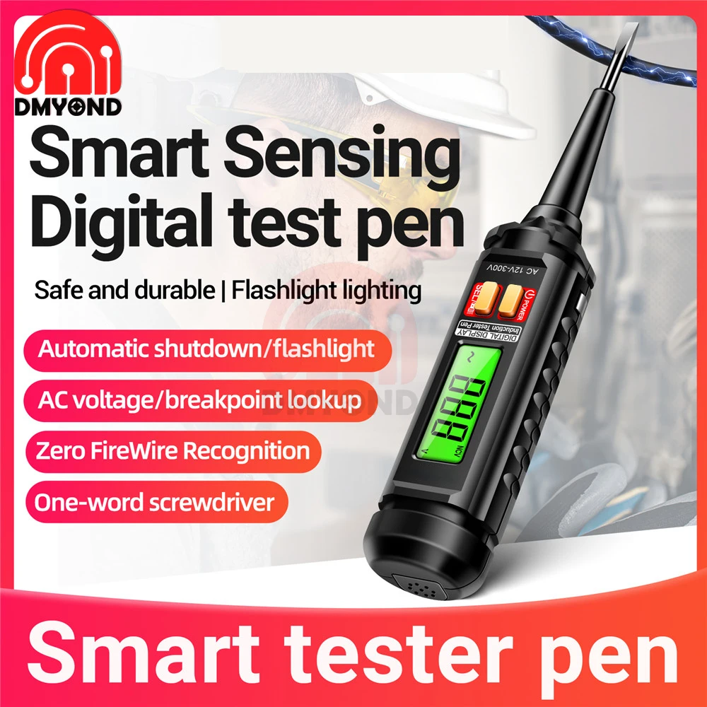 B16 AC12-300V Digtal Intelligent Voltage Tester Pen Slotted Screwdriver Multimeter Wire Break Detect Test Pen Electricians Tools