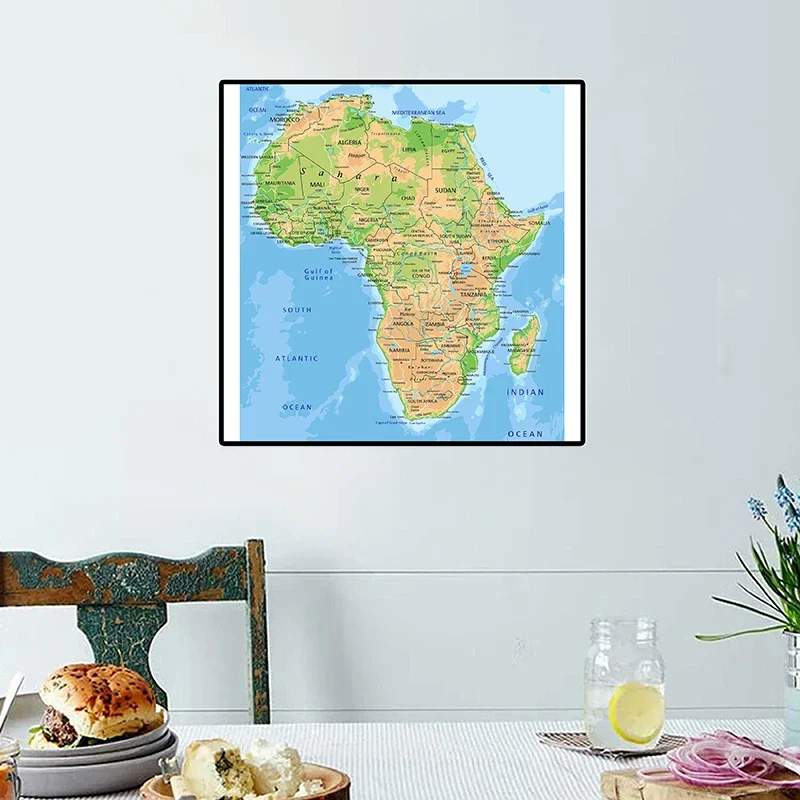 Peta Topografi Afrika Versi 2016 60*60Cm Poster Seni Dinding Lukisan Kanvas dan Cetakan Perlengkapan Pendidikan Dekorasi Ruang Keluarga Rumah