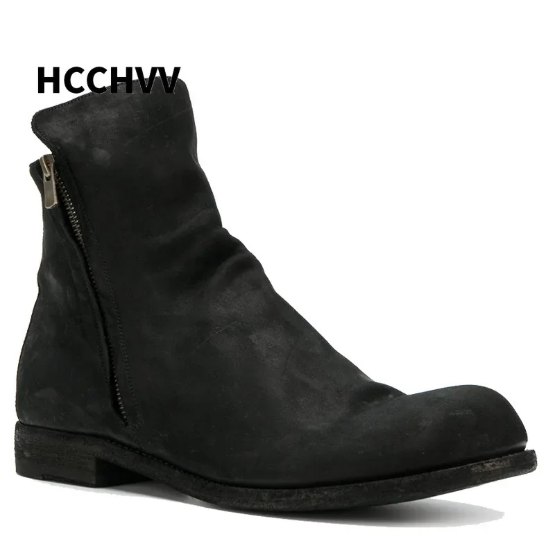 NEW Men Chelsea Boots Ankle Boots Fashion Men\'s Brand Leather Quality Slip Ons zipper Motorcycle Man Warm Free