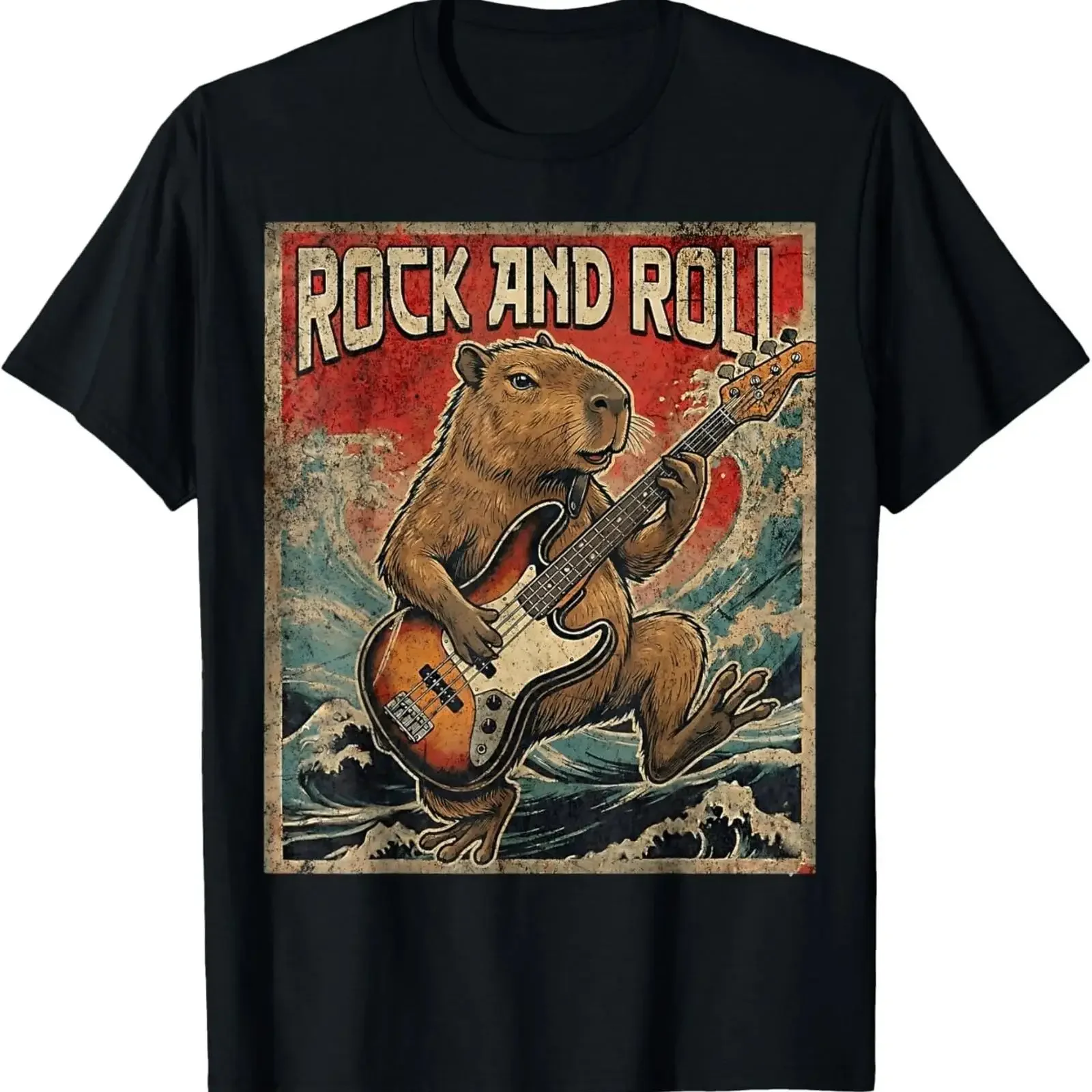 Capybara Playing Guitar Rock On Vintage Guitarist T Shirt vintage Washed Slightly Soft designer clothes graphic Unisex