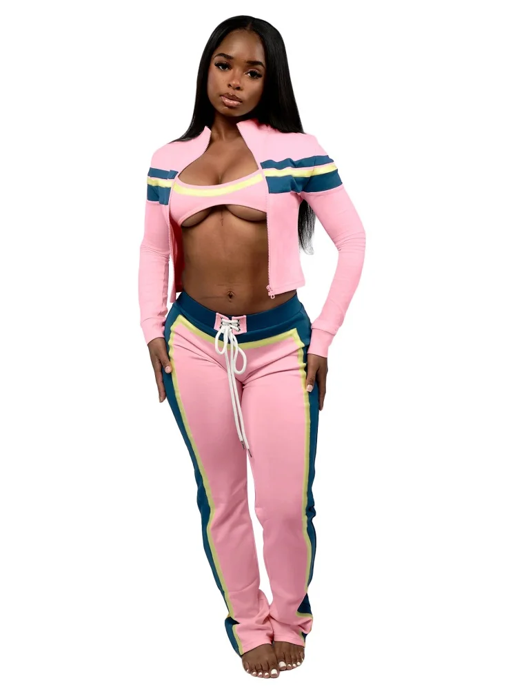 

Костюм Sister Star, оптовая продажа, модный принт, сращивание, бретельки с длинными рукавами, регулируемая пряжка, брюки с ремешками, комплект из трех предметов