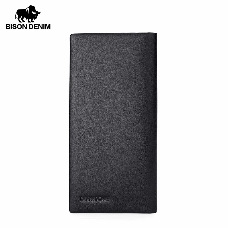 BISON DENIM Men's Long Wallet Fashion New Card Holder Multifunction youth  Genuine Leather Business Purse 2024 new wallet gift