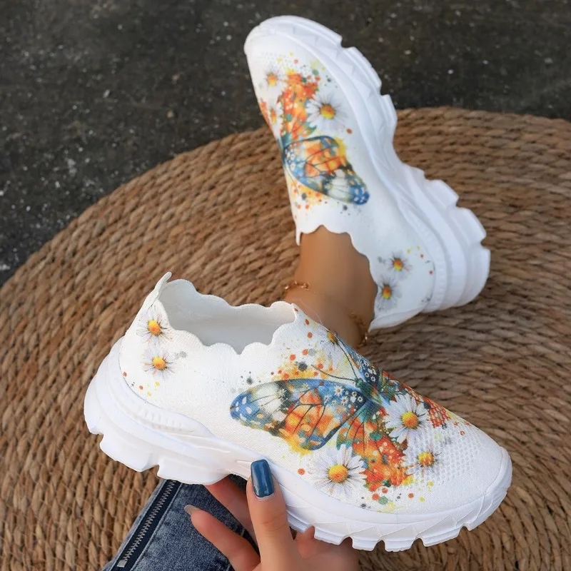 

2025 New Casual Large Vulcanized Shoes For Women Running Flower Fashion Breathable Vulcanized Shoes Outdoor Hiking Sneakers