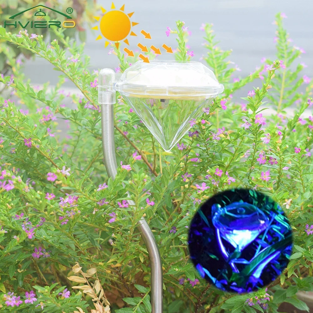 

Solar Lawn Lamps Outdoor Diamond LED Waterproof Stainless Steel Spot Light Garden Villa Pathway Landscape Atmosphere Lights Bulb