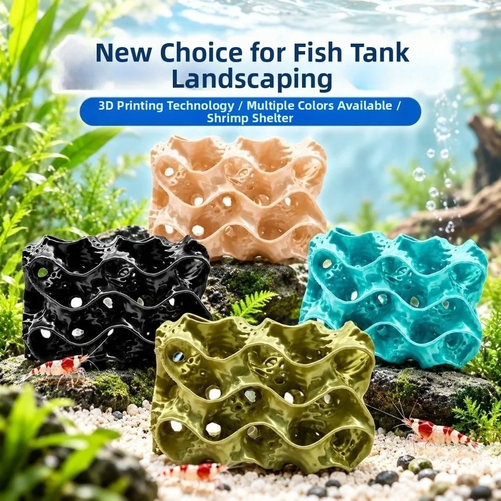 3D Printed Porous Fish Breeding Cave Wave-Shape Hollow Out Aquarium Shrimp Shelter Plastic Multi Channel Small Fish Safe Refuge