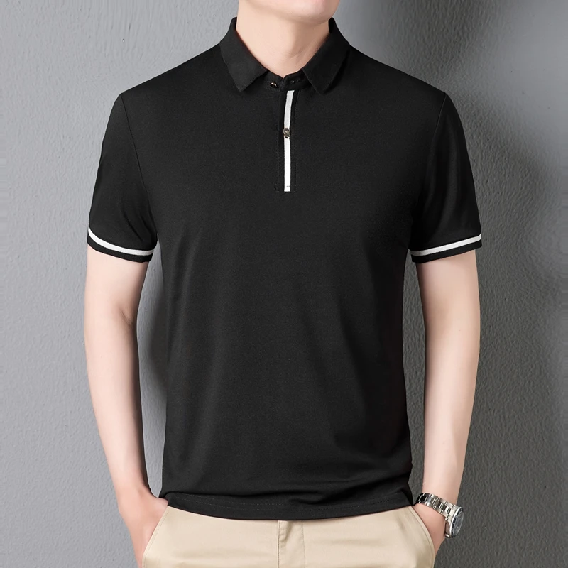 Men's T Shirt 2024 Summer Short Sleeve Turn-Down Collar POLO Shirt Solid Color Thin Top Ice Silk Cool Breathable Men's Clothing