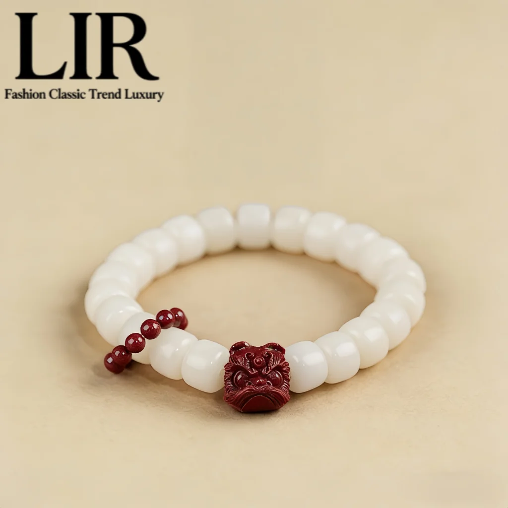 

LIR новый браслет Бодхи из белого нефрита в китайском стиле - бусины из киновари для танца льва, фэн-шуй, злая очистка, духовные украшения