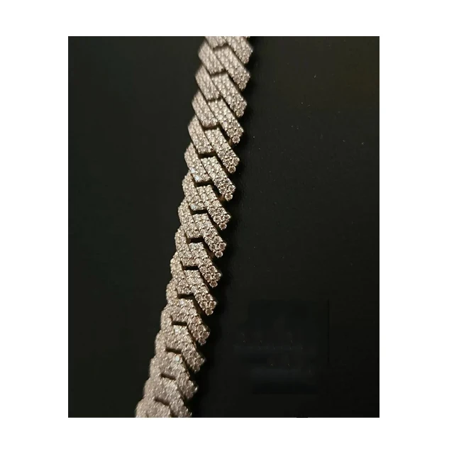 Arrival Cuban Chain 10mm Miami Cuban Link Chain Vvs Moissanite Diamond Stubbed 925 Sterling Silver White Gold Plated