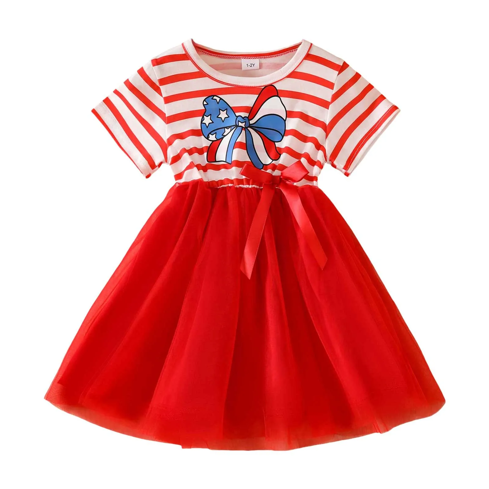 

Shirt Toddler Girls Red Dress Mesh Star Independence Day Skirt Small And Medium Children Bowknot Casual Hot Flower Girl Dresses