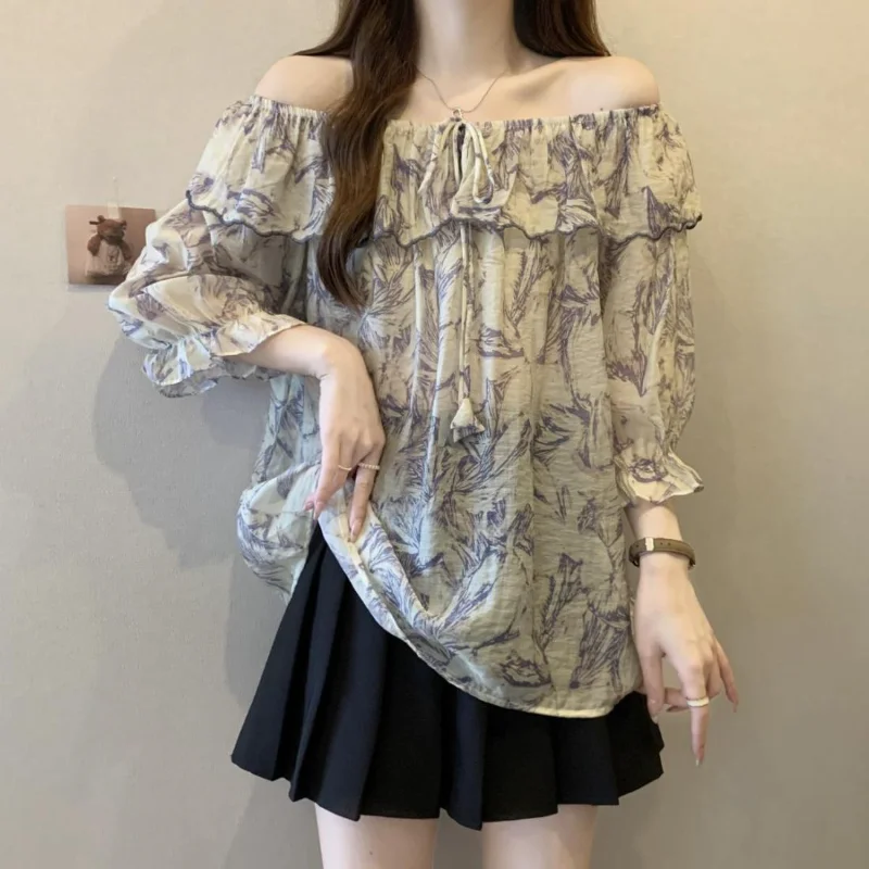 

New Korean Floral Lace-up Short-sleeved Half-sleeve Shirt for Women, Summer Loose and Slim-fitting, All-match Fashion Tops