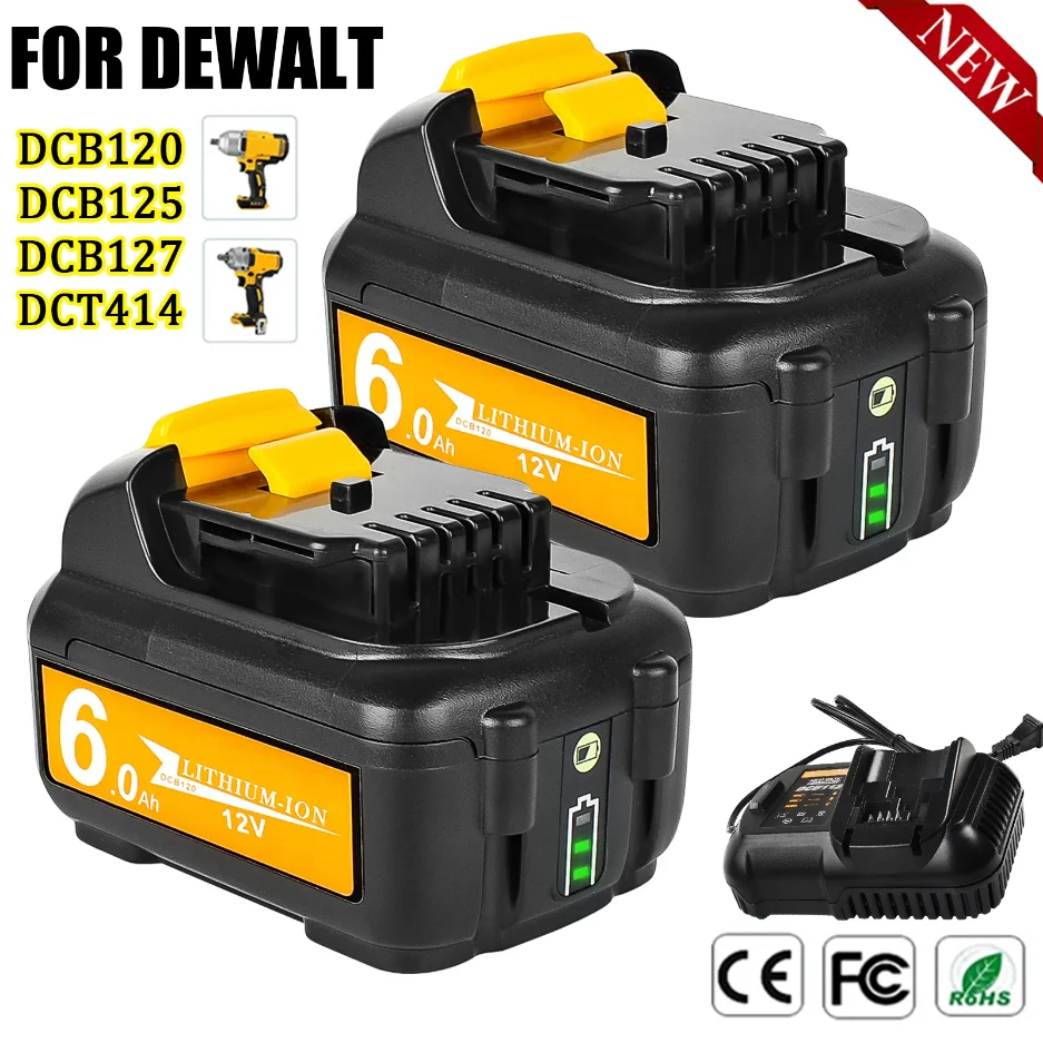 6000MAH For Dewalt DCB120 12V Replacement Battery 10.8V Cordless Power Drill Tool Compatible with DCB120 DCB121 DCB125 DCB127