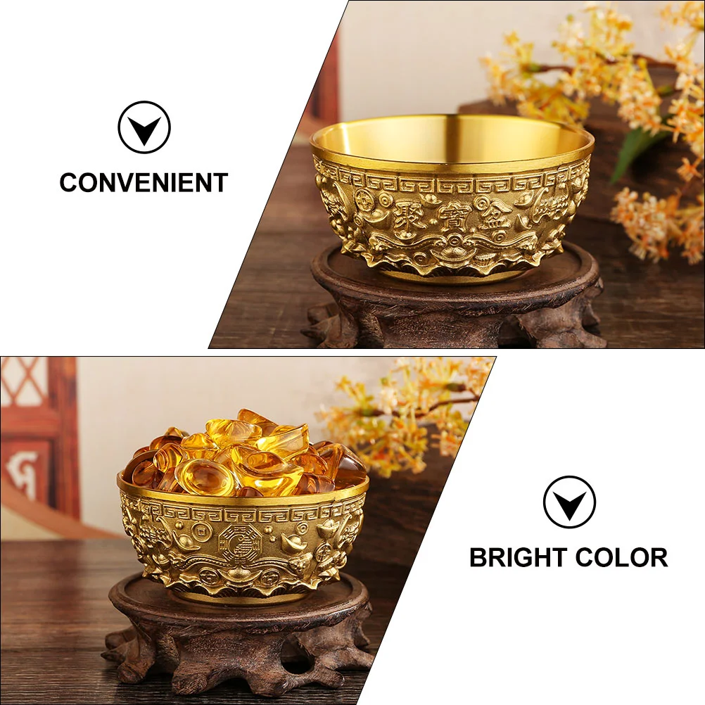 Big Gold Bowl Decor Classical Chinese Style Pure Brass Desktop Decoration Silver Fruit
