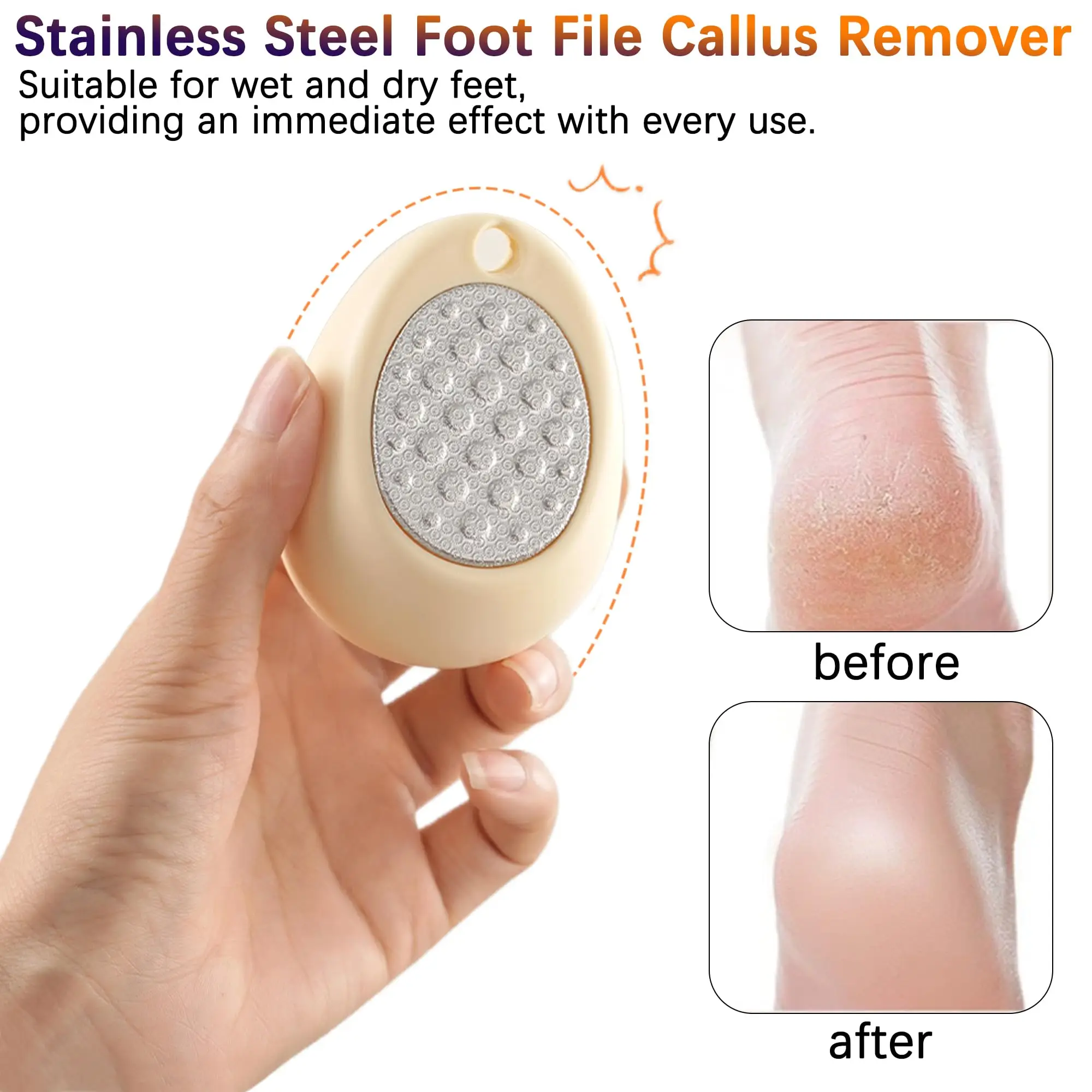 Pilnik do stóp ze stali nierdzewnej, dwustronny, w kształcie jajka, do usuwania zrogowaceń, miękko usuwający twardą skórę.