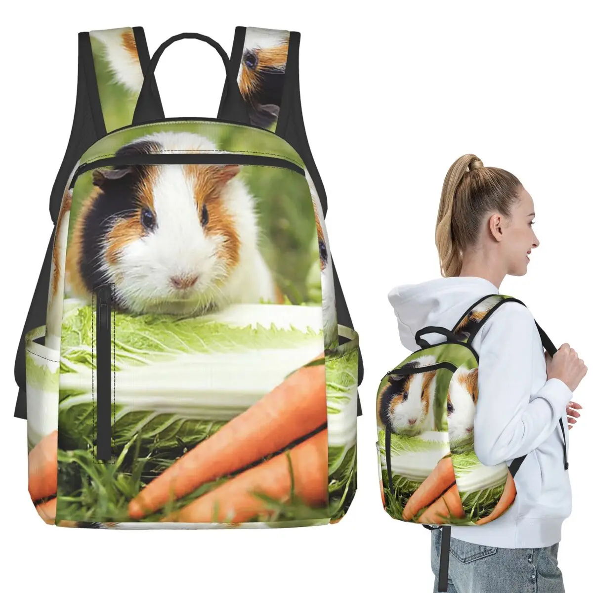 

Guinea Pig Eating Vegetables Backpack Student BookBag Children School Bag Computer Shoulder Bags Men Women