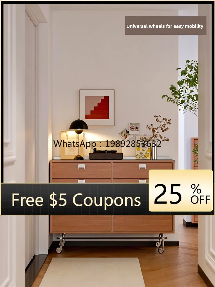 

LYY Multifunctional Storage Cabinet Small Household Coffee Movable Solid Wood Chest of Drawers Stainless Steel Organizer