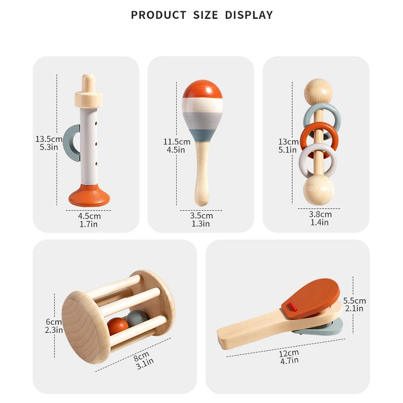 5 pièces bébé Instruments de musique hochet sensoriel jouets début éducatif bébé jouets musicaux Montessori jouets cadeaux d'anniversaire pour les enfants