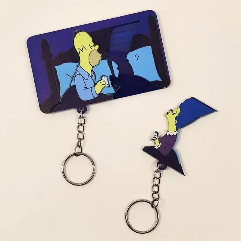 Os Simpsons Frigorífico Etiqueta Keychain, criativo personalizado bonito casal Cartoon Bag, pingente chave, Tendência de moda, Novo