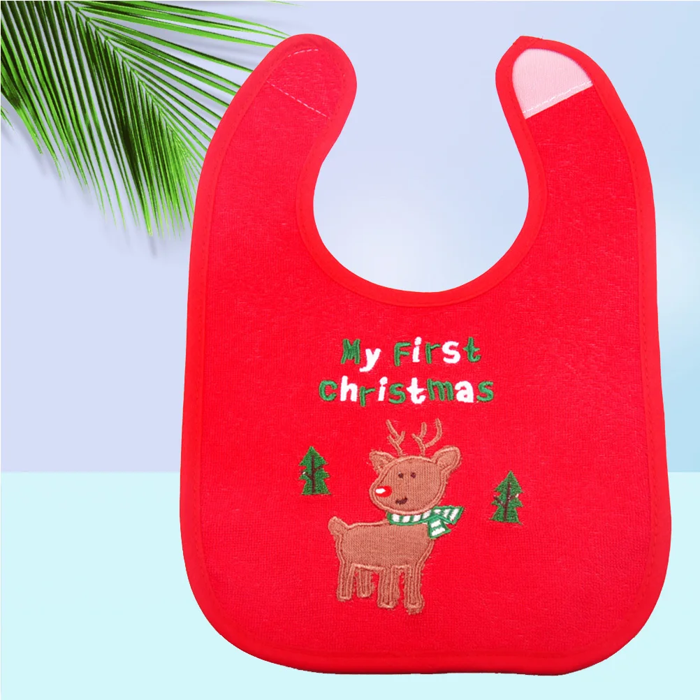 방수 아기 턱받이 원단 식사용 턱받이 크리스마스 소원 사슴 셀프 피딩 유아용 빨간색 사이즈 조절 가능 간편 세척