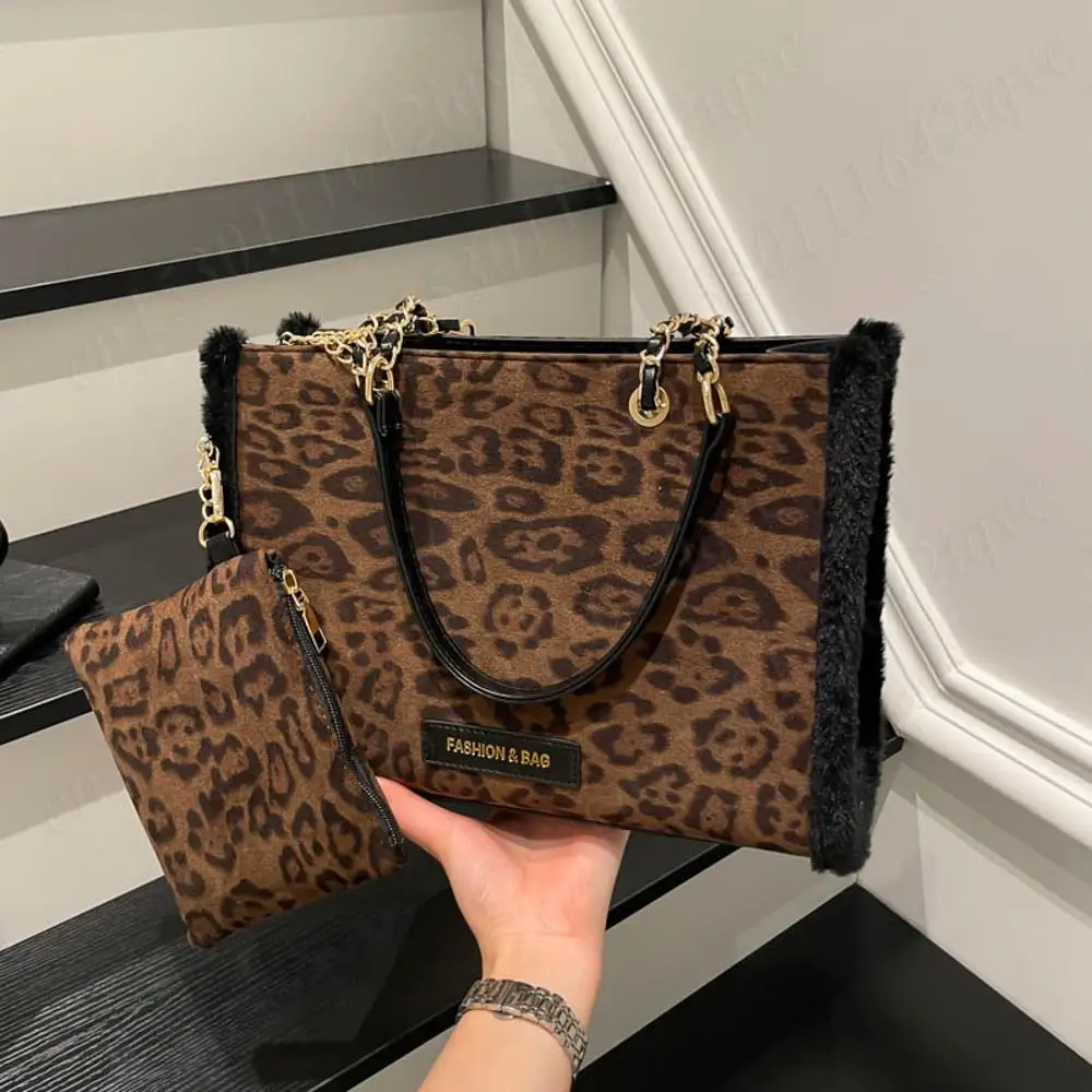 

Women Faux Suede Underarm Pouch Retro Leopard Print Shoulder Bag Autumn Winter Armpit Bag with Clutch Purse Vintage Tote Handbag
