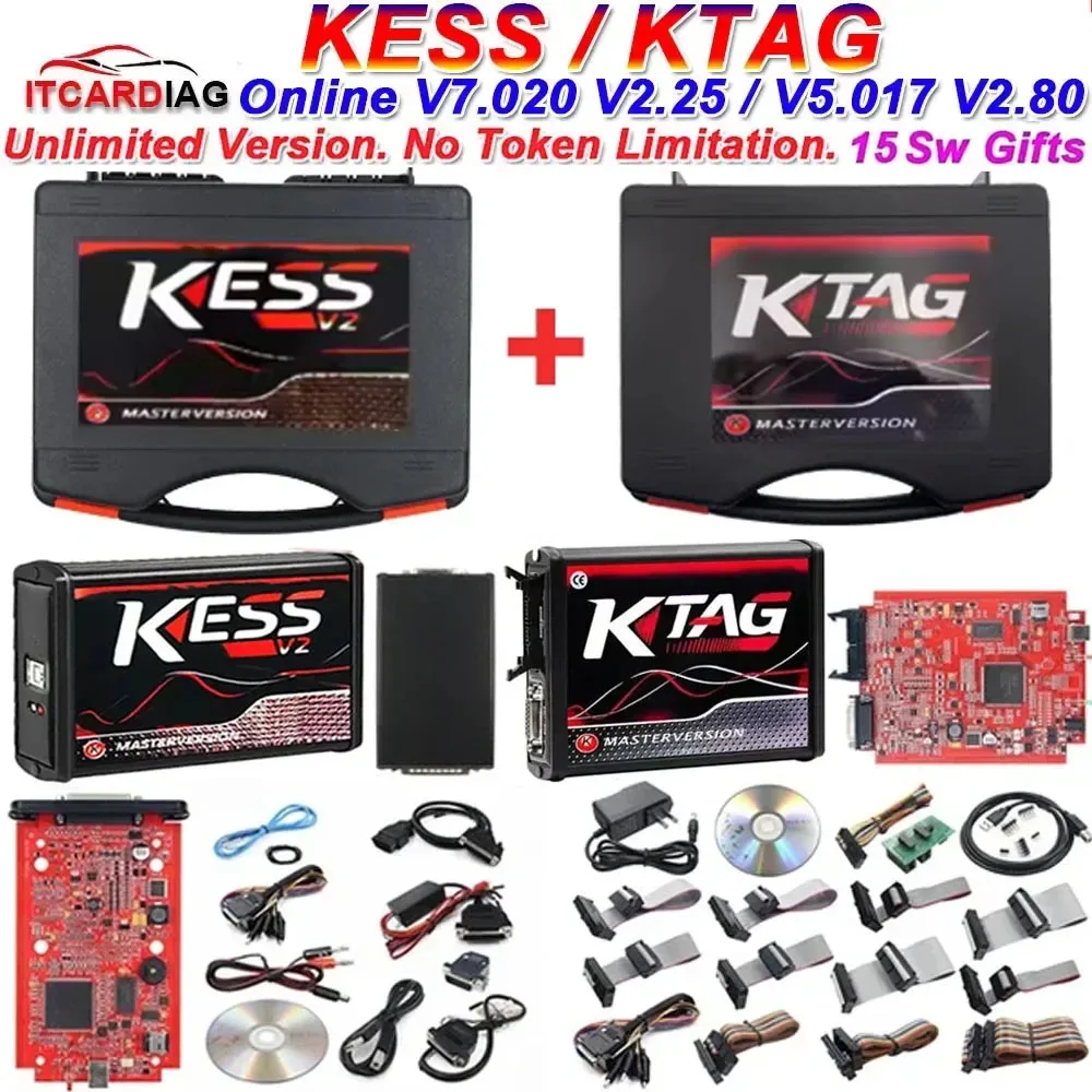 2026 EU Red Kess V2 V5.017 Online 2.80 KTAG 7.020 2.25 mit Murata Filter OBD 2 Auto LKW ECU Chip Tuning Unbegrenztes Reparaturset